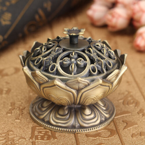 Lotus Cone Incense Burner Holder Flower Statue Censer Home Office Decor