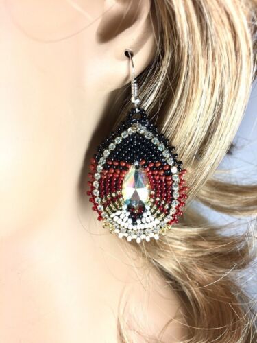 Native Style Beaded Teardrop Seed Bead Earrings Fashion Jewelry Ethnic Design