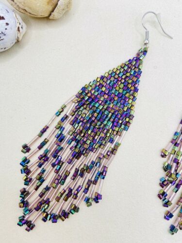 Bohemian Seed Beads Fringe Tassel Woven Drop Earrings Handmade Jewelry