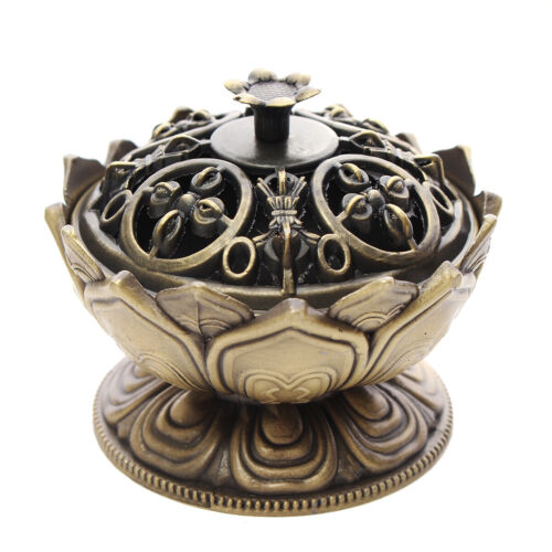 Lotus Cone Incense Burner Holder Flower Statue Censer Home Office Decor