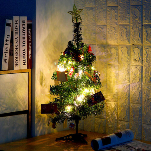 2ft Artificial Christmas Tree Mini Table Xmas Decor w/ LED Light & Ornaments