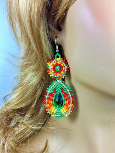 Native Style Beaded Teardrop Seed Bead Earrings Fashion Jewelry Ethnic Design