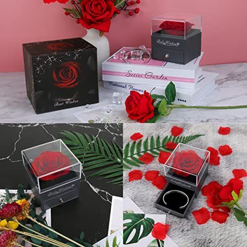 Preserved Red Real Rose Gift w/ Bracelet for Valentines Day