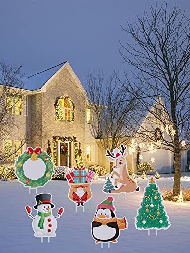 9Pcs Christmas Yard Signs with Stakes,  Winter Outdoor Lawn Signs Xmas Tree