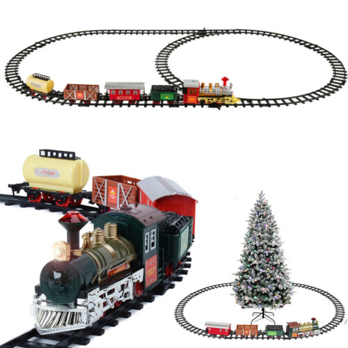 Electric Christmas Train Tracks Set Lights Sound Kids Toy Gift Tree Decor