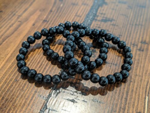 Beaded Bracelet 8mm Natural Stone Beads Men's Gorgeous Semi-Precious Black Onyx