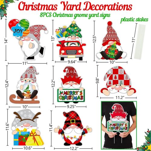 8PCS Christmas Decorations Gnome Yard Signs Stakes - Xmas Yard Lawn Sign Outdoor