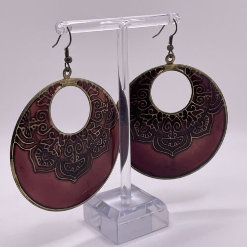 Bronze Purple Boho Dangle Drop Pierced Earrings Jewelry 2 1/2"