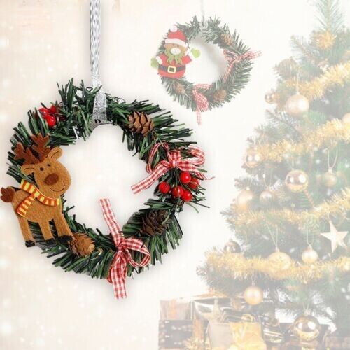 3pcs Set Mini Christmas Wreath Pine Decor Santa Snowman Elk Hang Indoor Ornament