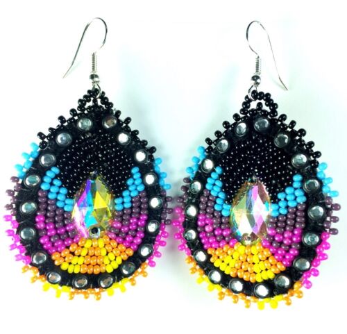 Native Style Beaded Teardrop Seed Bead Earrings Fashion Jewelry Ethnic Design