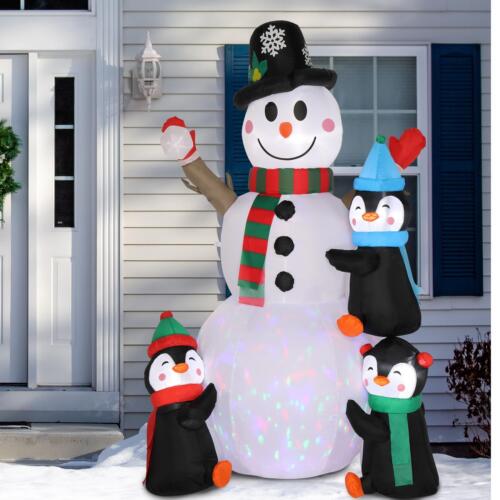 6ft Christmas Inflatable Snowman Penguins LED Rotating Light Outdoor Yard Decor