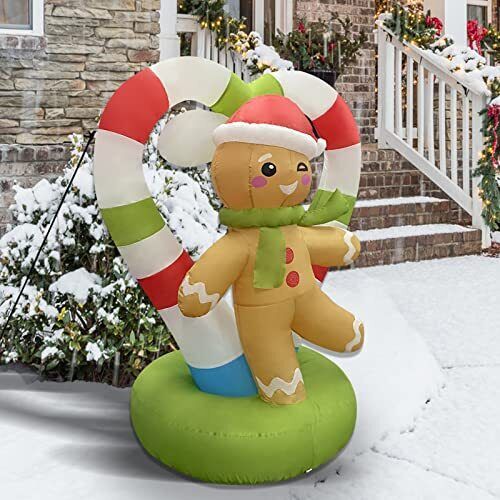 Christmas Inflatable Gingerbread Man with LED Light Christmas Outdoor Yard Decor