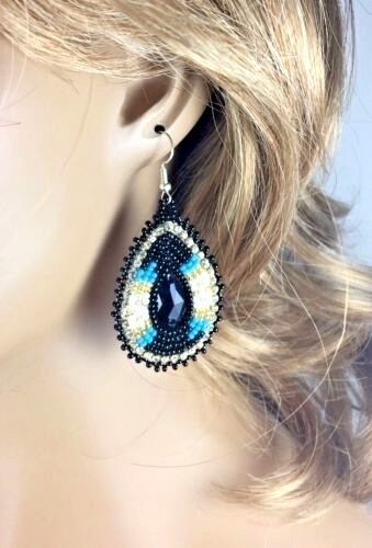 Native Style Beaded Teardrop Seed Bead Earrings Fashion Jewelry Ethnic Design