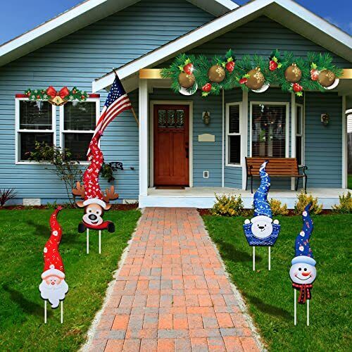 4 Pieces Outdoor Christmas Yard Signs Xmas Yard Lawn Sign Snowman Santa Claus