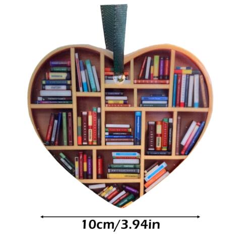 Book Lovers Heart-Shaped Bookshelf Pendant Ornament Christmas Tree Decor Gifts
