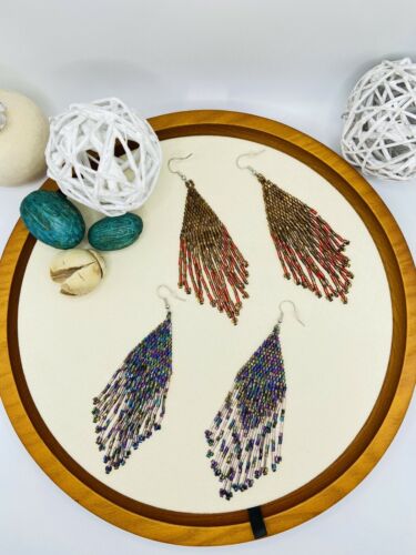 Bohemian Seed Beads Fringe Tassel Woven Drop Earrings Handmade Jewelry