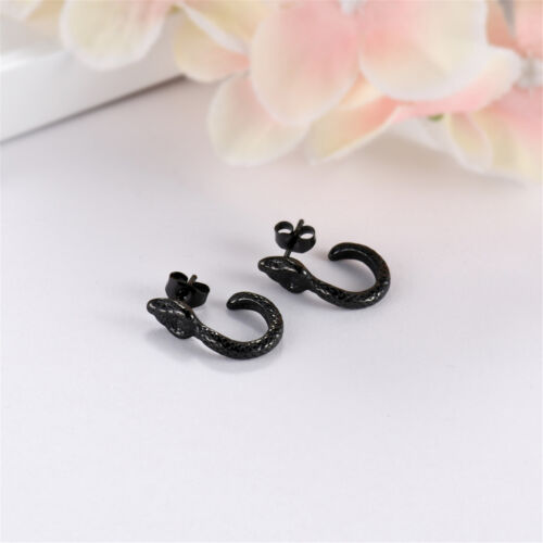 2Pcs Punk Stainless Steel Snake Dangle Ear Stud Earrings Jewelry For Men Women