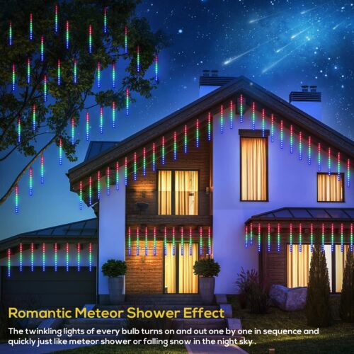 288 LED Solar Meteor Shower Lights Fairy String Falling Rain Garden Xmas Tree US