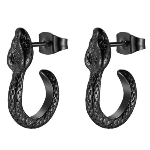 2Pcs Punk Stainless Steel Snake Dangle Ear Stud Earrings Jewelry For Men Women