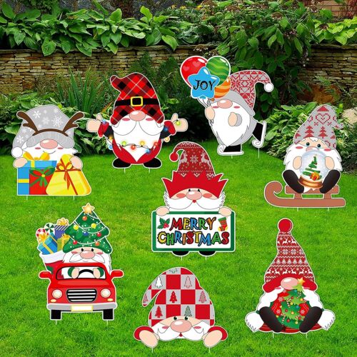 8PCS Christmas Decorations Gnome Yard Signs Stakes - Xmas Yard Lawn Sign Outdoor