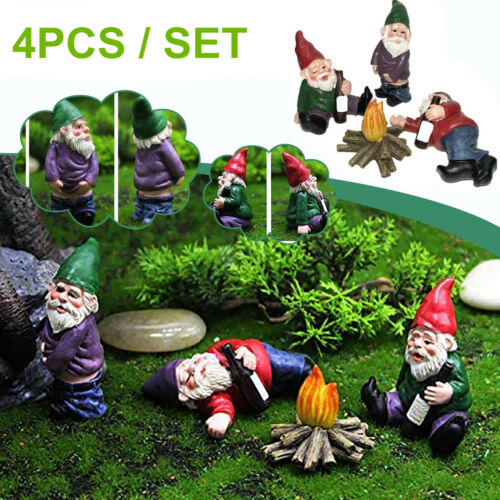 4PCS Fairy Garden Gnomes Accessories My Little Friend Drunk Gnome Dwarfs Gift