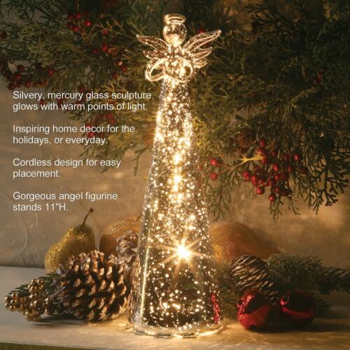 Mercury Glass Angel-LED Lighted Battery Powered Cordless Holiday Christmas Décor