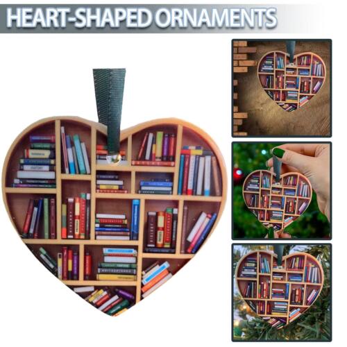 Book Lovers Heart-Shaped Bookshelf Pendant Ornament Christmas Tree Decor Gifts