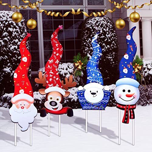 4 Pieces Outdoor Christmas Yard Signs Xmas Yard Lawn Sign Snowman Santa Claus