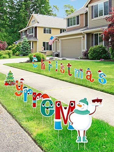 16 Pcs Merry Christmas Yard Signs, Outdoor Lawn Yard Signs with 32 Pcs