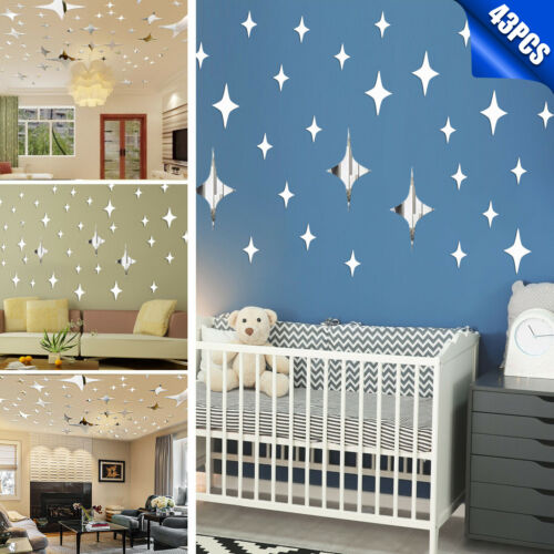 43PCS Removable Wall Stickers 3D Mirror Star Art