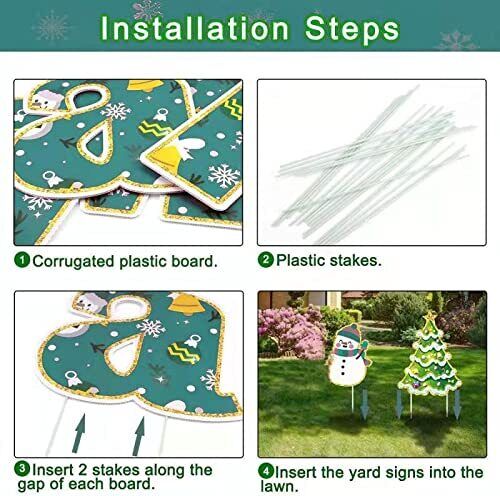 Christmas Light Outdoor Decorations - 11Pcs Merry Xmas Yard Signs with Stakes