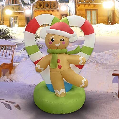 Christmas Inflatable Gingerbread Man with LED Light Christmas Outdoor Yard Decor