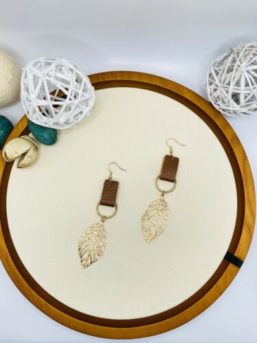 Bohemian BOHO Genuine Cowhide Leather Drop Earrings Leaf Jewelry