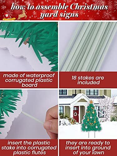 9Pcs Christmas Yard Signs with Stakes,  Winter Outdoor Lawn Signs Xmas Tree