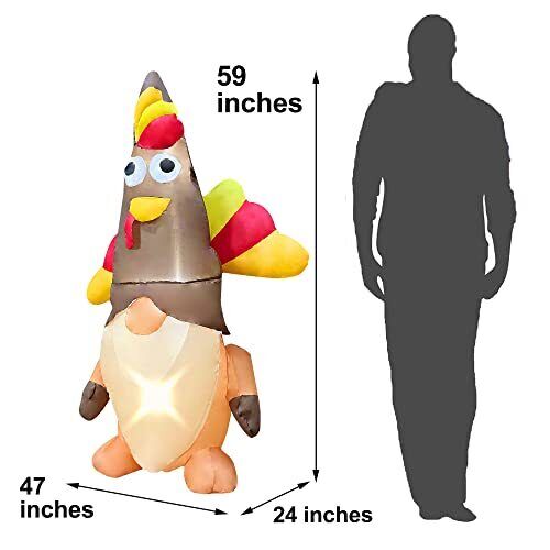 Thanksgiving 5 ft LED Inflatable Turkey Gnome Decorations Outdoor Yard
