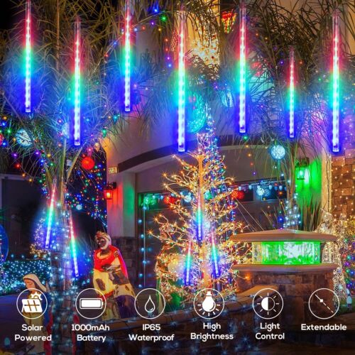 288 LED Solar Meteor Shower Lights Fairy String Falling Rain Garden Xmas Tree US