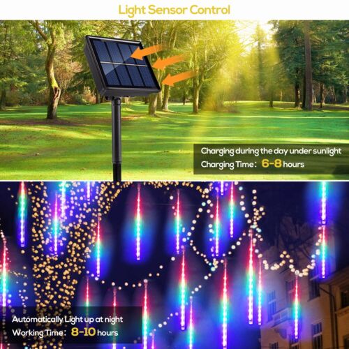 288 LED Solar Meteor Shower Lights Fairy String Falling Rain Garden Xmas Tree US