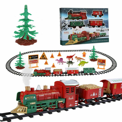 Electric Christmas Train Tracks Set Kids Toy w/ Lights Sounds Around Tree Gift