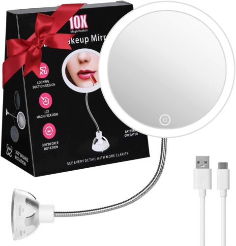 10x Magnifying LED Lighted Makeup Mirror Gooseneck USB Tabletop Bathroom Bedroom