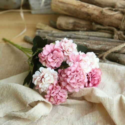 10 Heads Artificial Hydrangea Flowers Silk Bouquet Party