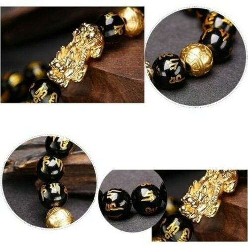 Feng Shui Black Obsidian Beads Bracelet Attract Wealth & Good Luck