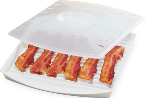 Microwave Bacon Grill Cooker Cookware Tray Rack Pan With Cover