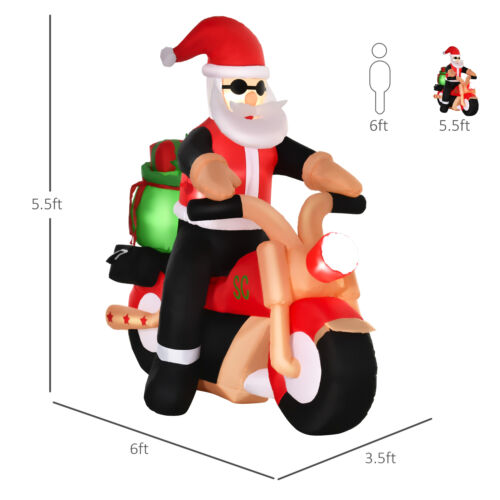 6' Long Santa Riding A Motorcycle Inflatable Christmas Lawn Outdoor LED