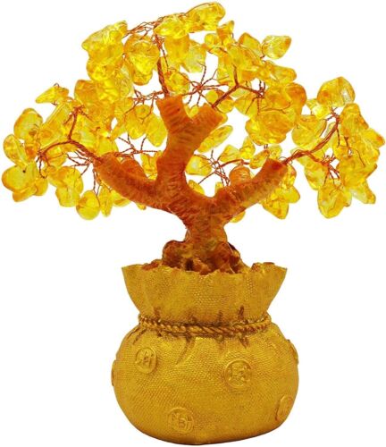 Traditional Gold Crystal Gemstone Bonsai Money Tree  Home Decor