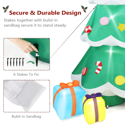 7.7ft Tall Lighted Inflatable Christmas Tree Outdoor Decor with 3 Gift Boxes