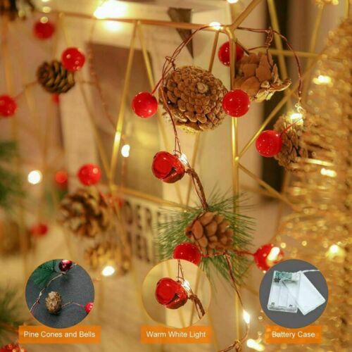 7ft Pre Lit Christmas Garland LED String Lights Pine Cones Fireplace Decoration