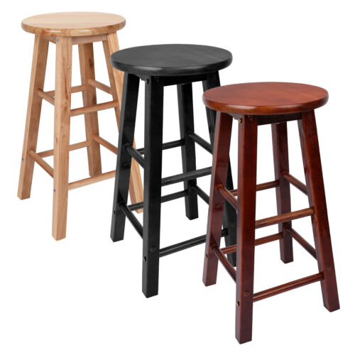 24" Solid Wood Counter Stool Backless Round Seat Kitchen Island Pub Bar Stools