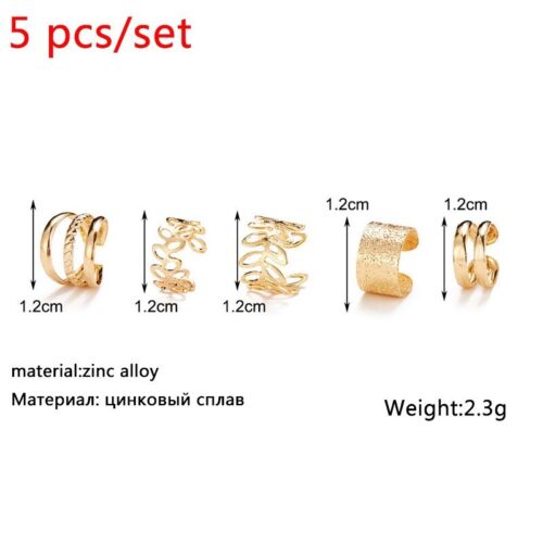 5pc Gold Silver Color Metal Ear Cuff Non-Piercing Ear Clips Earrings Jewelry