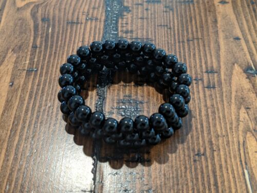 Beaded Bracelet 8mm Natural Stone Beads Men's Gorgeous Semi-Precious Black Onyx