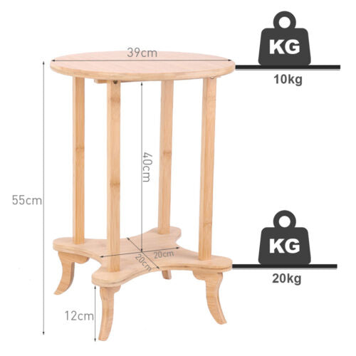 Corner Wood Sofa Side Coffee Table Small Round End Tables 2 Tiers Compact Design